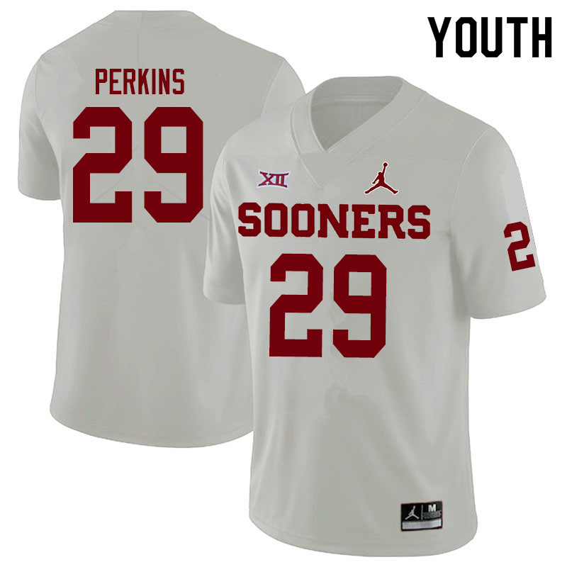 Youth #29 Jonathan Perkins Oklahoma Sooners Jordan Brand College Football Jerseys Sale-White - Click Image to Close